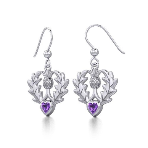 Thistle Earrings with Amethyst Heart