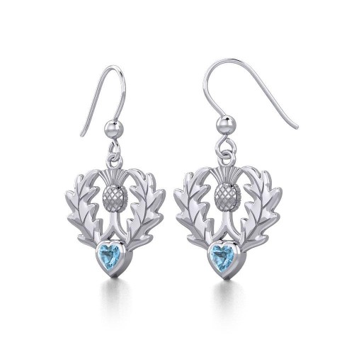 Thistle Earrings with Blue Topaz Heart