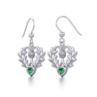 Thistle Earrings with Emerald Heart