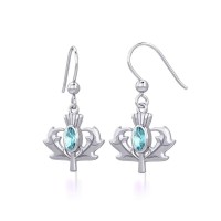 Thistle Earrings with Oval Blue Topaz
