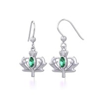 Thistle Earrings with Oval Emerald