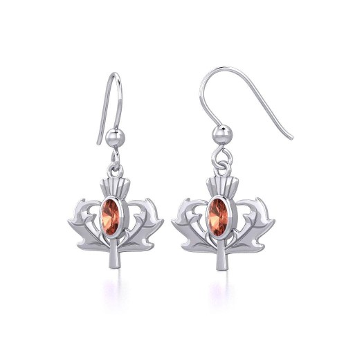 Thistle Earrings with Oval Garnet