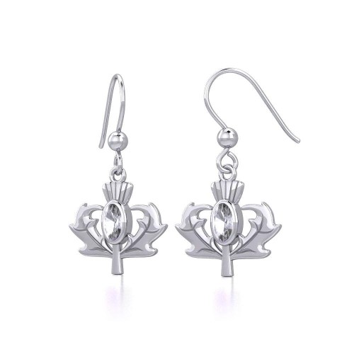 Thistle Earrings with Oval White Cubic Zirconia