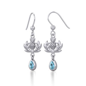 Thistle Earrings with Teardrop Blue Topaz Gemstone