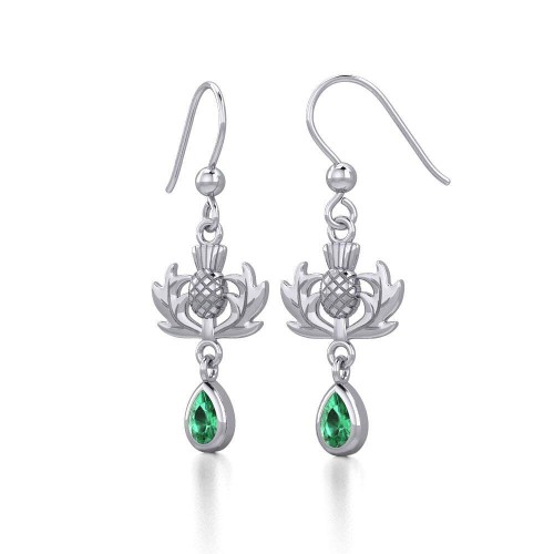Thistle Earrings with Teardrop Emerald Gem