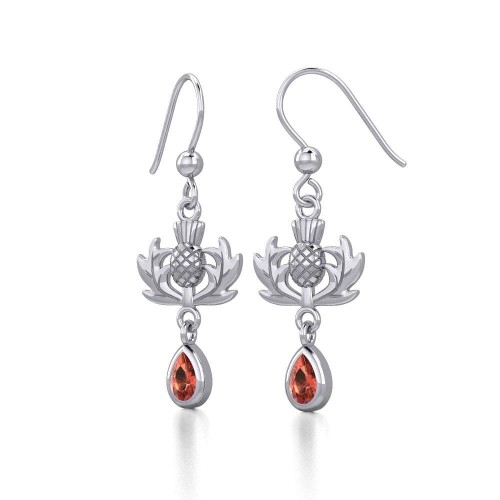 Thistle Earrings with Teardrop Garnet Gemstone