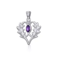 Thistle Pendant with Oval Amethyst
