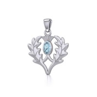 Thistle Pendant with Oval Blue Topaz