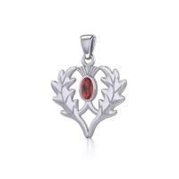 Thistle Pendant with Oval Garnet