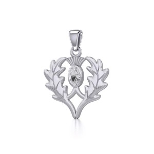 Thistle Pendant with Oval White Cubic Zirconia