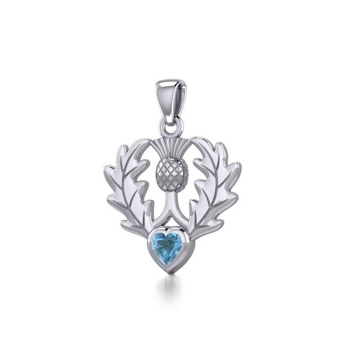 Thistle Pendant with Blue Topaz Heart