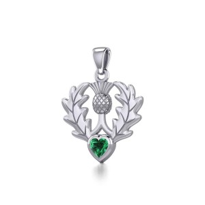 Thistle Pendant with Emerald Heart