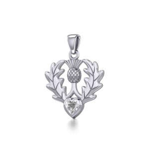 Thistle Pendant with White Cubic Zirconia Heart