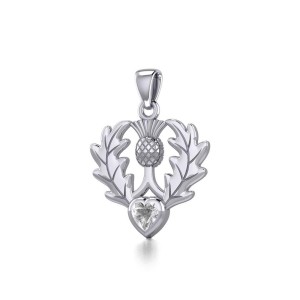 Thistle Pendant with White Cubic Zirconia Heart