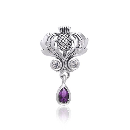 Scottish Thistle Pendant with Teardrop Amethyst