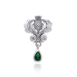 Scottish Thistle Pendant with Teardrop Emerald