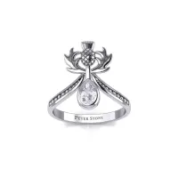 Thistle Ring with Teardrop White Cubic Zirconia Gem