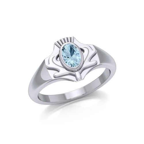 Thistle Silver Ring with Blue Topaz Gemstone