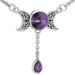 Celtic Triple Moon Necklace with Amethyst for Spirituality