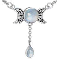 Celtic Triple Moon Rainbow Moonstone Necklace for Lunar Energy