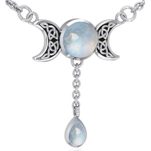 Celtic Triple Moon Rainbow Moonstone Necklace for Lunar Energy