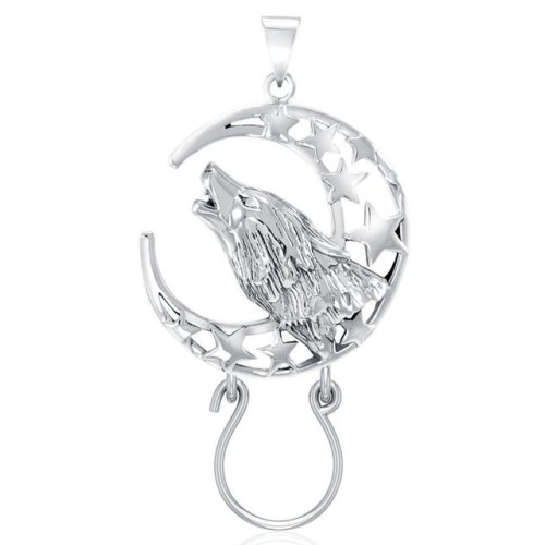 Baying Wolf and Moon Charm Holder Pendant