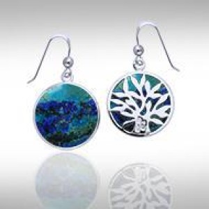 Tree of Life Azurite Silver Earrings