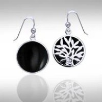 Tree of Life Black Onyx Silver Earrings