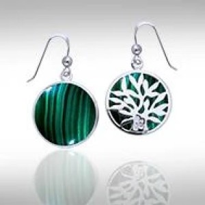 Tree of Life Malachite Silver Earrings