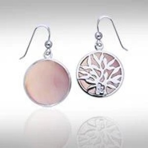 Tree of Life Pink Shell Silver Earrings