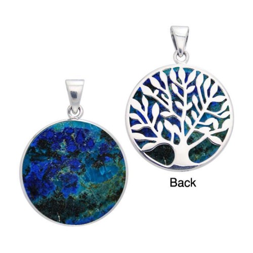 Tree of Life Azurite Silver Pendant 