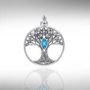 Tree of Life Pendant with Blue Topaz Gemstone