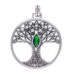 Tree of Life Pendant with Emerald Gem