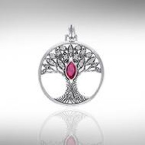 Tree of Life Pendant with Ruby Gem
