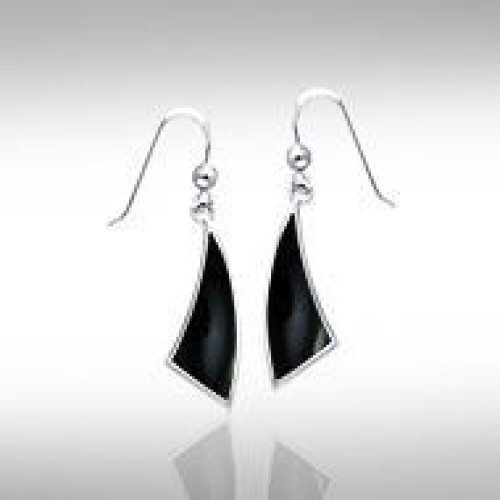 Trillion Flat Black Onyx Cabochon Earrings