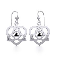 Trinity Heart Earrings with Inlaid Black Onyx Recovery Symbol