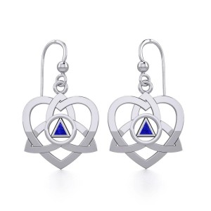 Trinity Heart Earrings with Inlaid Lapis Recovery Symbol