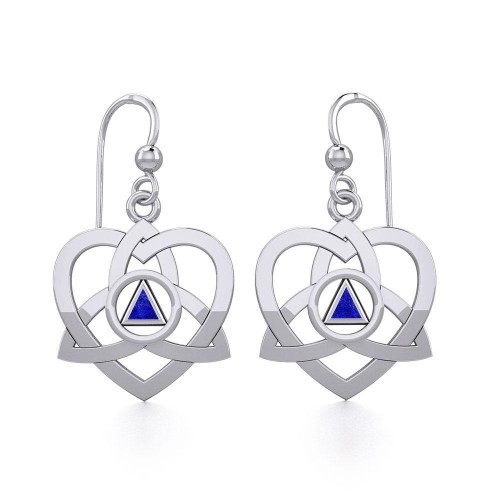 Trinity Heart Earrings with Inlaid Lapis Recovery Symbol