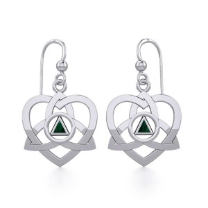 Trinity Heart Earrings with Inlaid Malachite Recovery Symbol
