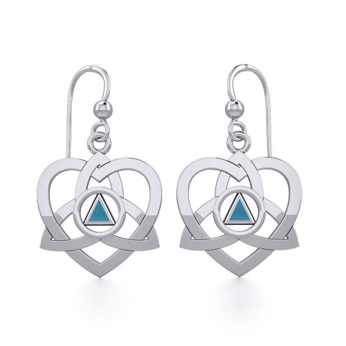 Trinity Heart Earrings with Inlaid Turquoise Recovery Symbol