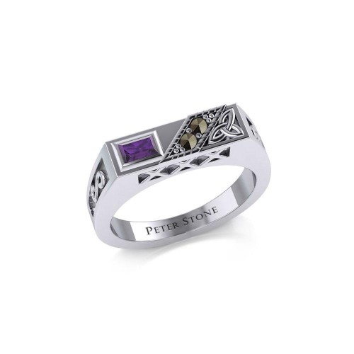 Trinity Knot Rectangle Band Ring with Amethyst