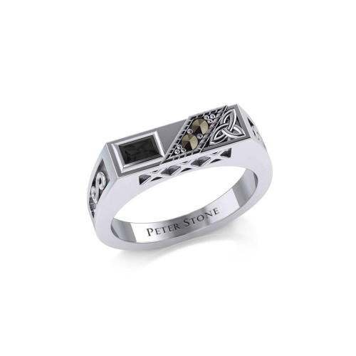 Trinity Knot Rectangle Band Ring with Black Onyx