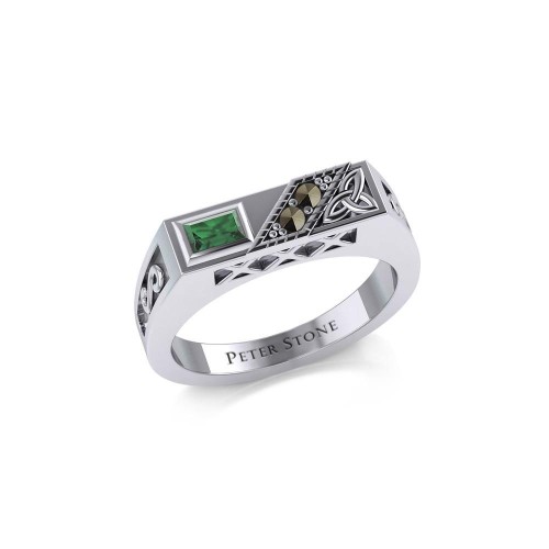 Trinity Knot Rectangle Band Ring with Emerald