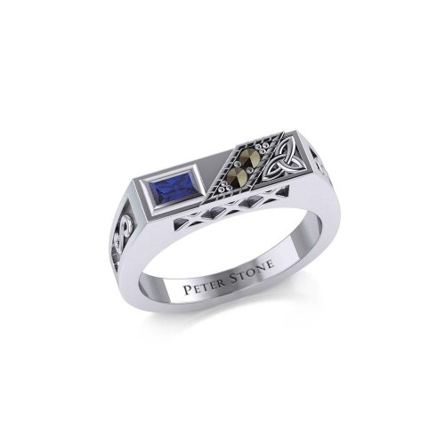 Trinity Knot Rectangle Band Ring with Sapphire