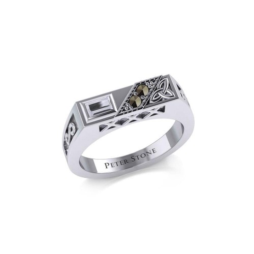 Trinity Knot Rectangle Band Ring with White Cubic Zirconia