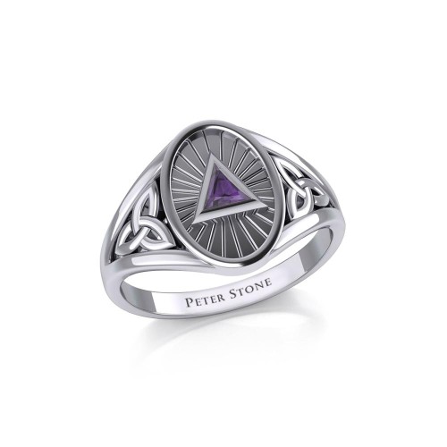 Trinity Knot Ring with Inlaid Amethyst Recovery Symbol