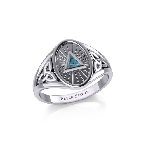 Trinity Knot Ring with Inlaid Blue Topaz Recovery Symbol