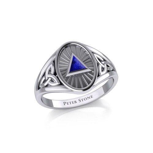 Trinity Knot Ring with Inlaid Lapis Recovery Symbol