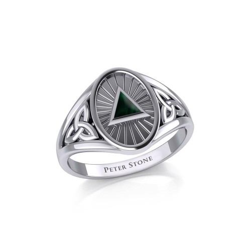 Trinity Knot Ring with Inlaid Malachite Recovery Symbol