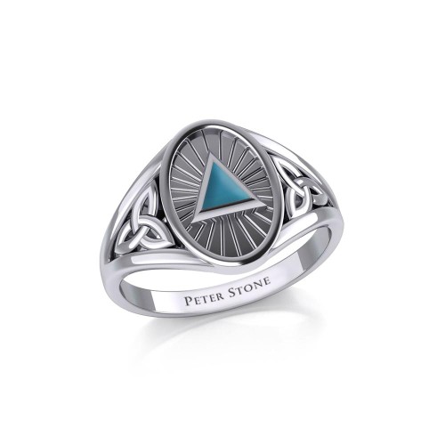 Trinity Knot Ring with Inlaid Turquoise Recovery Symbol